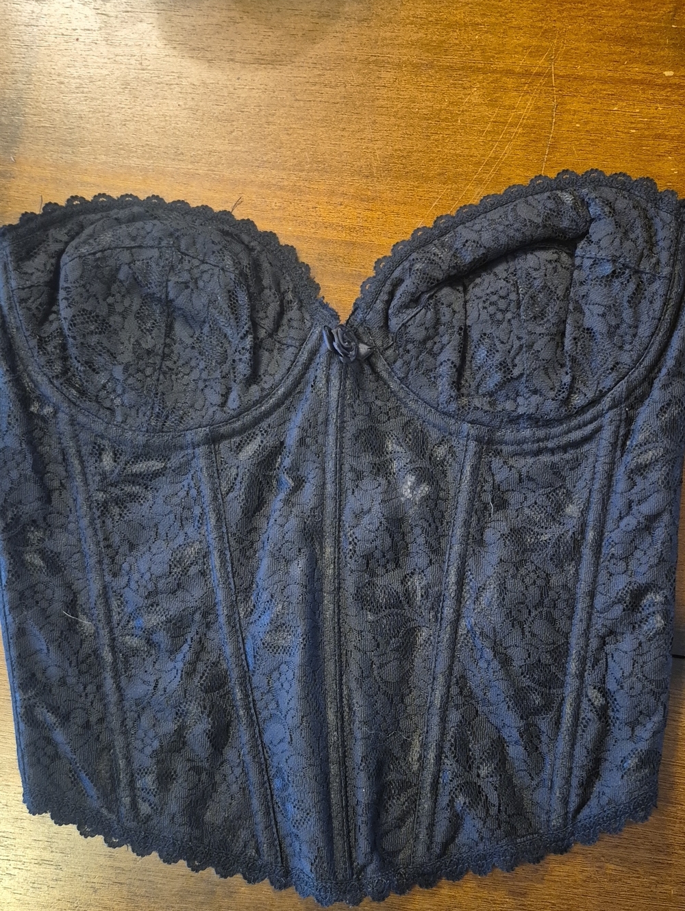Fredericks Of Hollywood Black Lace Corset 3 Row Hooks Underwire 36D Padded Bra